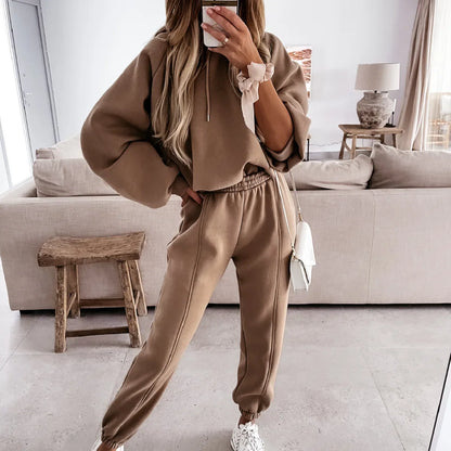Women's Hoodie Tracksuit Jogging Set – Long Sleeve Sweatshirt & Jogger Pants, Sizes S–XL