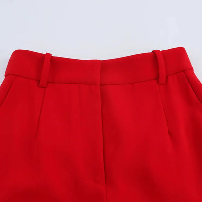 KONDALA Office Lady Chic Red Vest Blazer Suit V Neck Sashes Sleeveless Blazer High Waist Wide Leg Pants Fashion 2025 Summer Sets