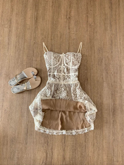 Spring Sleeveless Lace Dress Women Elegant Spaghetti Strap Slim Fit Floral Lace Party Dress Sexy Chic Casual Dress Outfit 2025