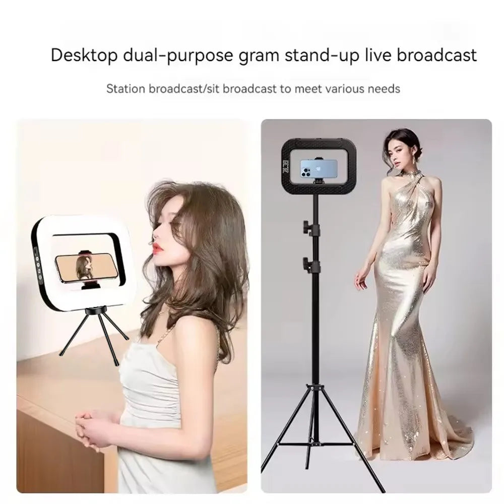 BSLIUFANG Handheld Ring LED Rechargeable Fill light Portable Mobile Phone Live Broadcast Photography Rabbit Cage Selfie Light
