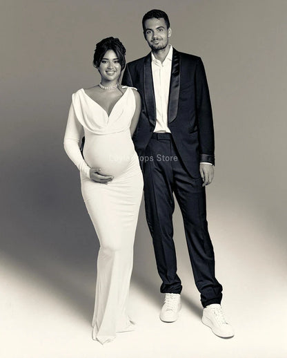 Maternity Dresses Fashionable and Sexy Pure Color One Shoulder Body con Maternity Dress for Photography and Parties