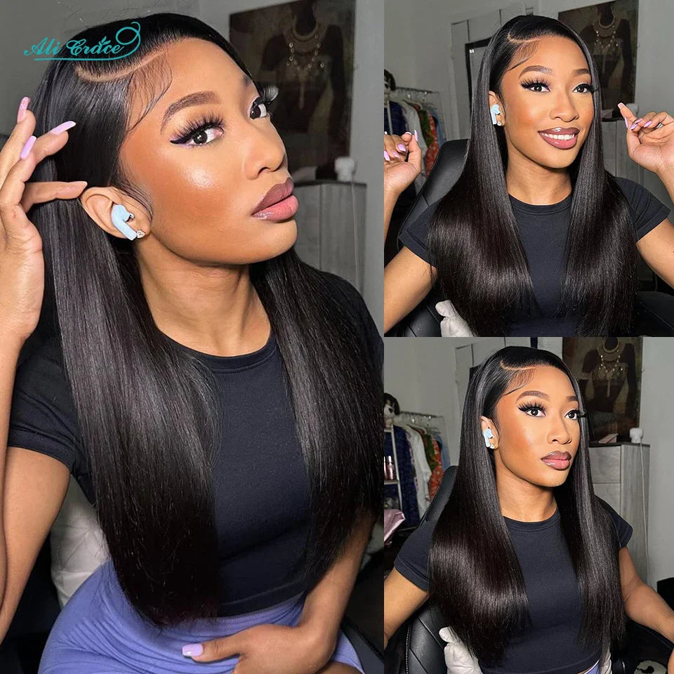 ALI GRACE Hair HD Lace Frontal 13X4 Brazilian Straight Hair Ear To Ear Frontal 100% Remy Human Hair Middle/Free Part Lace Front
