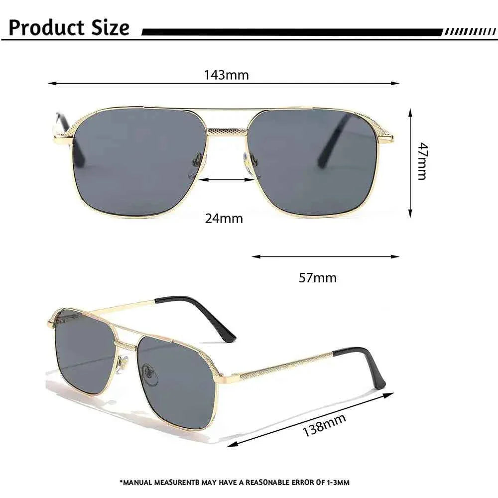 CATERSIDE New Retro Pilot Sunglasses Men Square Frame Suneyeglass Women Flat Top Double Bridges Vacation Beach Eyewear UV400