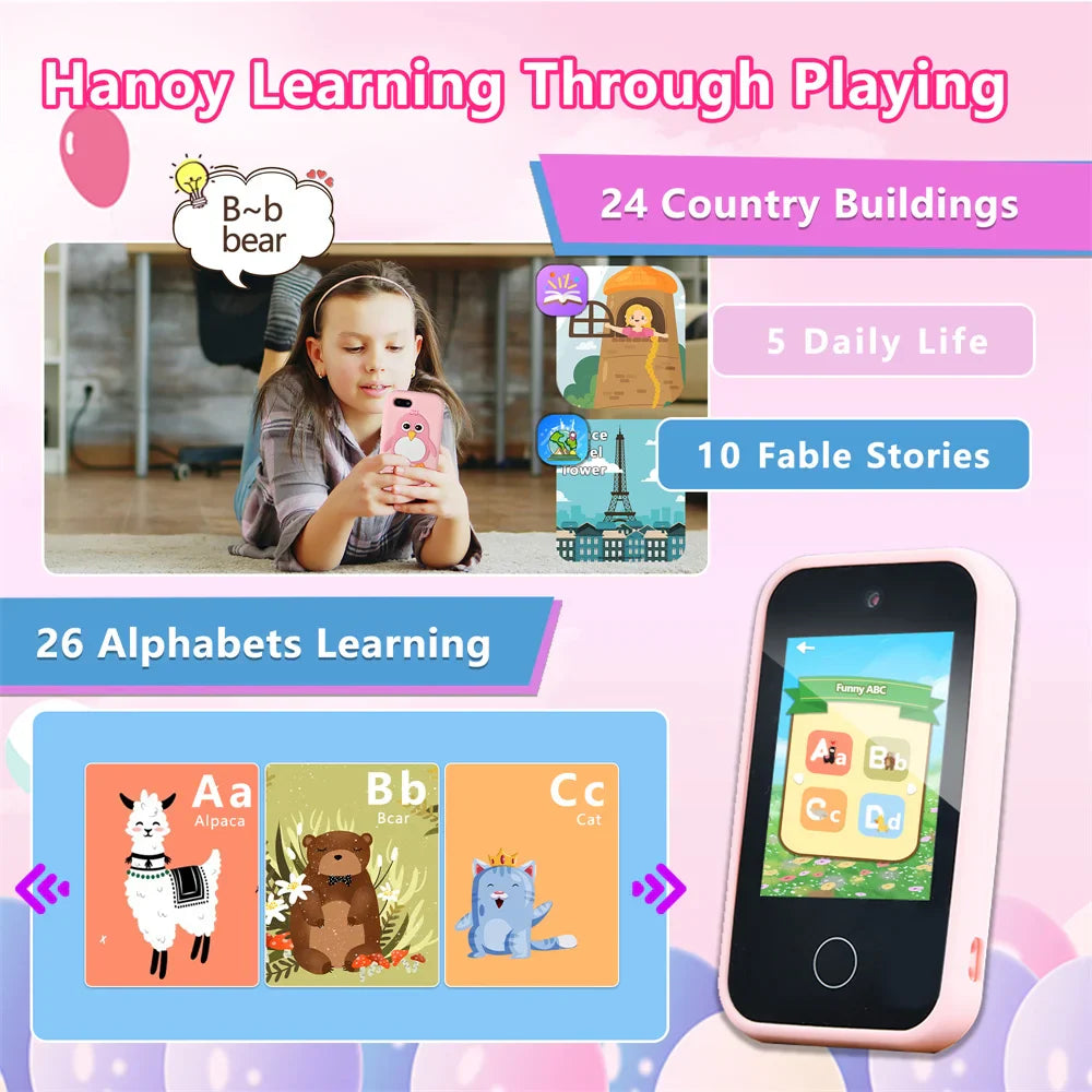 32GB Kids Smart Phone 2.8'' IPS Mini Toy Phone Music Player  28 Games Alarm Clock Flashlight Dual Camera Educational Funny Toys