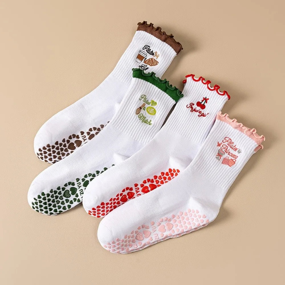 Casual Non-Slip Grip Pilates Socks Breathable Cotton Mid Tube Socks Sweat-absorbent High-elastic Yoga Socks for Women