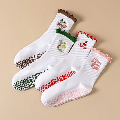 Casual Non-Slip Grip Pilates Socks Breathable Cotton Mid Tube Socks Sweat-absorbent High-elastic Yoga Socks for Women
