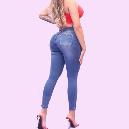 2023 Women Pants High Waist Stretch Pencil Jeans High Waist Skinny Slim Large Full Length Distressed Trousers