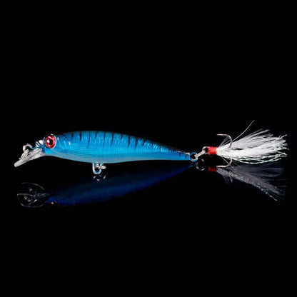 Laser Minnow Fishing Lure 10/5Pcs Artificial Bionic 9cm/7g Swing Hard Bait with Feather Tackle Hook Wobbler Pesca for Bass Pike
