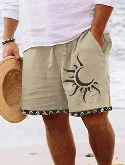 Men's Retro Sun & Moon Graphic Shorts – 3D Printed Breathable Street Shorts