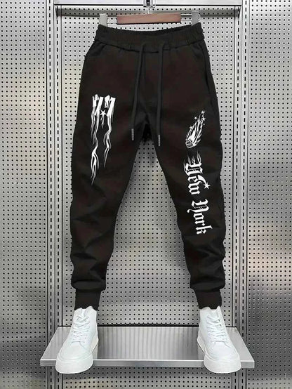 Autumn New Men's Fitness Training Letter Printed Micro Elastic Comfortable Drawstring Pants Outdoor Urban Sports Pants