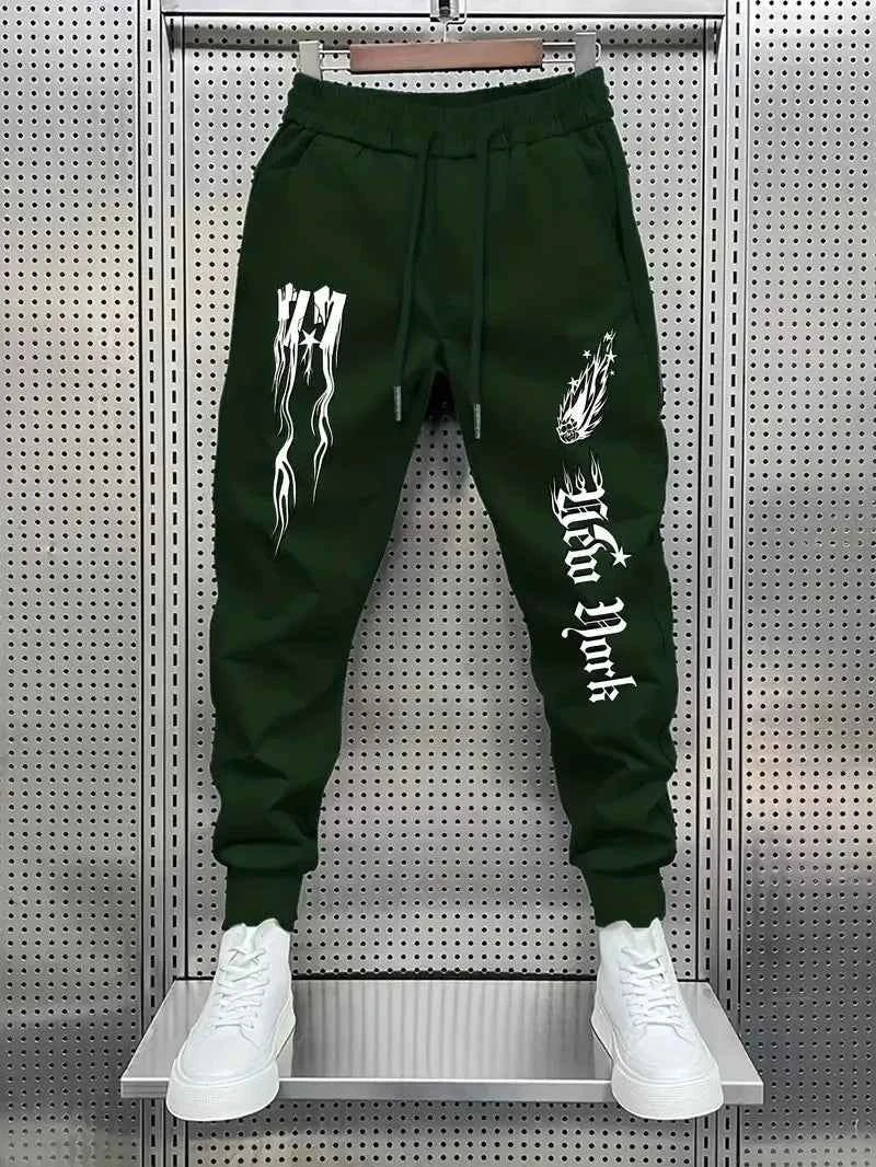 Autumn New Men's Fitness Training Letter Printed Micro Elastic Comfortable Drawstring Pants Outdoor Urban Sports Pants