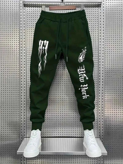 Autumn New Men's Fitness Training Letter Printed Micro Elastic Comfortable Drawstring Pants Outdoor Urban Sports Pants