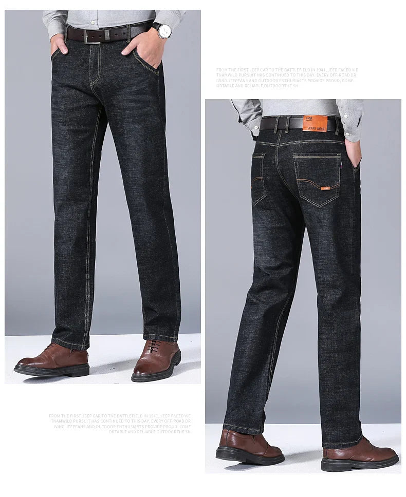 2024 NEW Men's Fashion Business Jeans Classic Style Casual Stretch Slim Jean Pants Male Brand Denim Trousers Black Blue