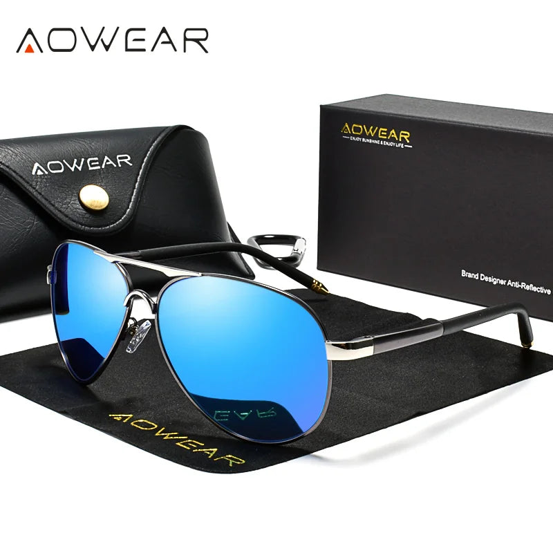 AOWEAR Men's Aviation Sunglasses Men Polarized Mirror Sunglass for Man HD Driving Pilot Sun Glasses