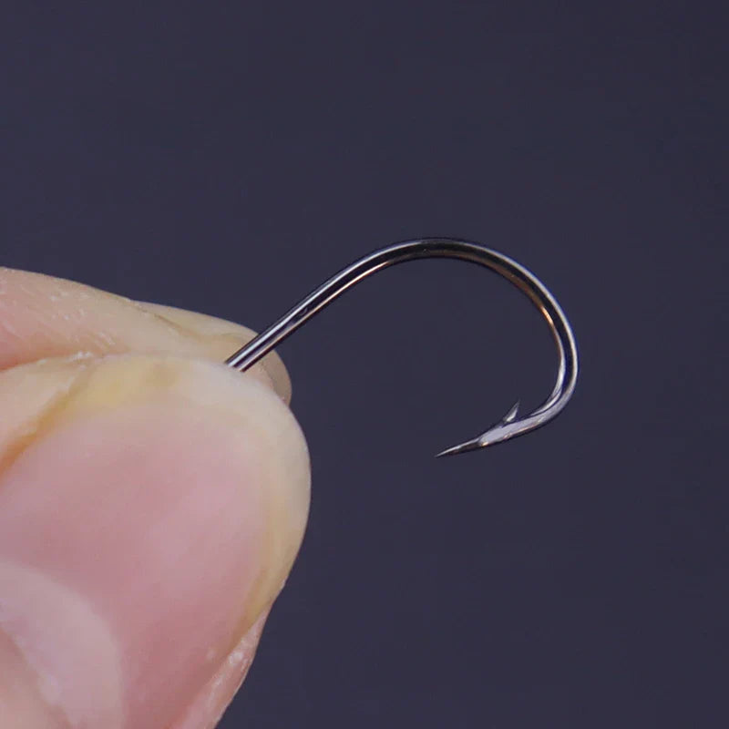High-Carbon Barbed Fishhooks – 50pcs, Sizes 1–13#, Black & Golden, Carp & Sea Fishing