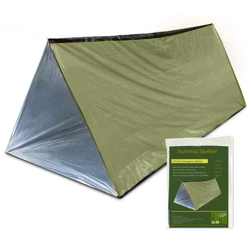 Emergency Tube Tent – Waterproof 2-Person Shelter, Reflects 90% Body Heat, 3 Colors