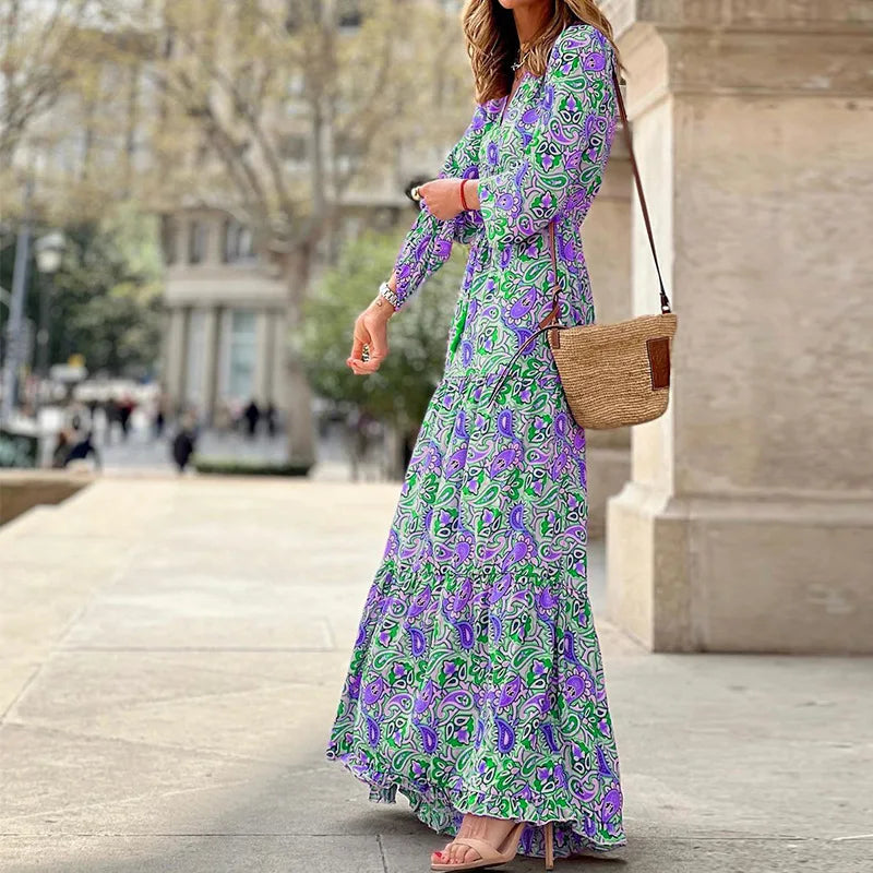 Elegant Women's Flower Long Dresses 2024 Spring New Bohemian Printed  Dress Abıye Kadın Abiye  Платье Robe Ete Femme Vestidos