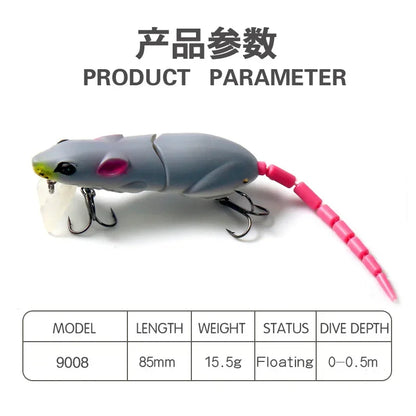 Floating Plastic Mouse Swimbait Lure – 155mm, Topwater, Pike & Bass, 5 Colors
