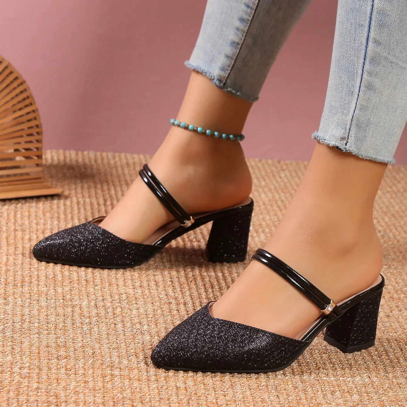 Low Heels Sandals Woman Summer Fashion High Heels Shallow Women Designer Sandals Luxury Shoes for Women Wedding Party Shoes