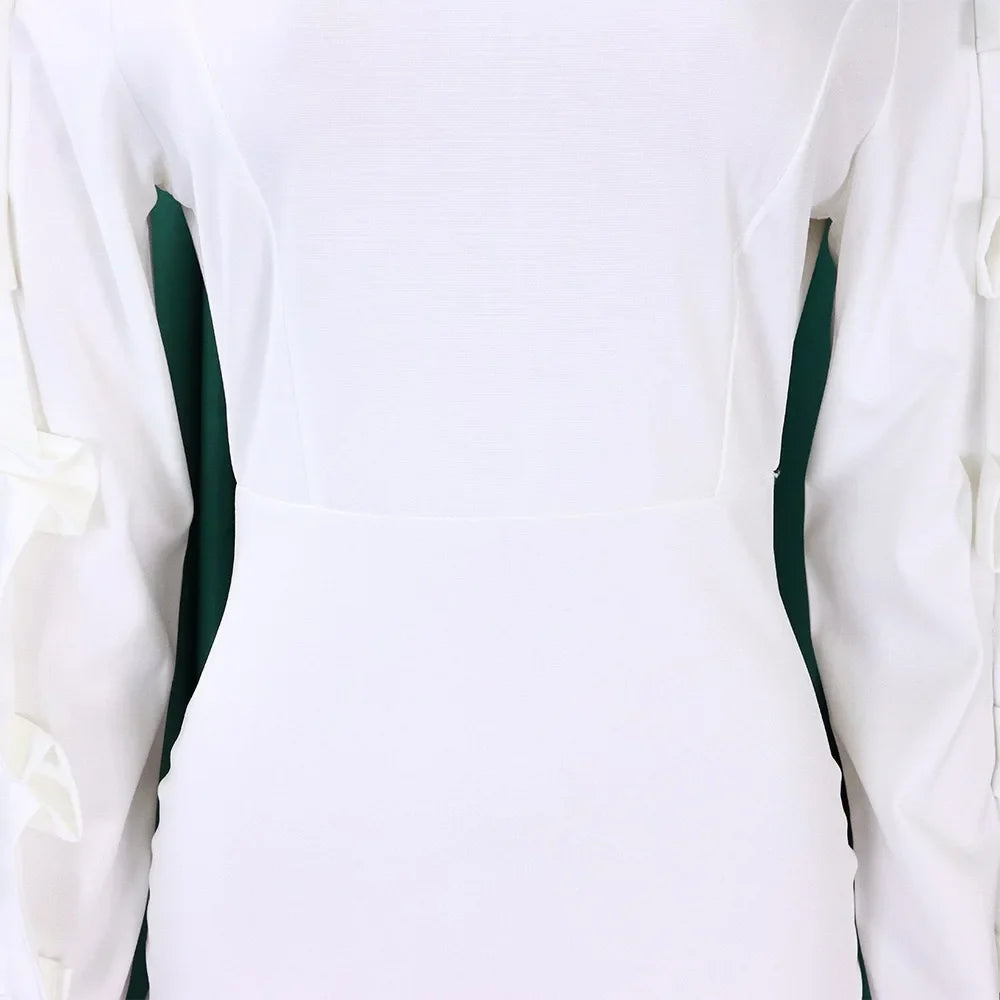 Elegant Office Dresses for Woman 2024 New O Neck Petal Sleeve Sheath Package Hips Mid Calf Formal Business Work Wear Dress Midi