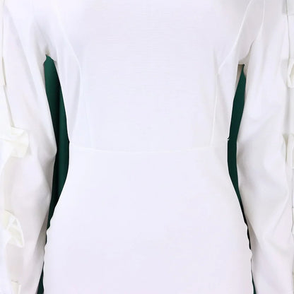Elegant Office Dresses for Woman 2024 New O Neck Petal Sleeve Sheath Package Hips Mid Calf Formal Business Work Wear Dress Midi