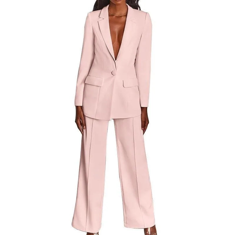 Hot Selling Professional Suit Set Solid Color Healthy Fabric 2024 Spring and Autumn New Women's Fit Suit Two-piece Set