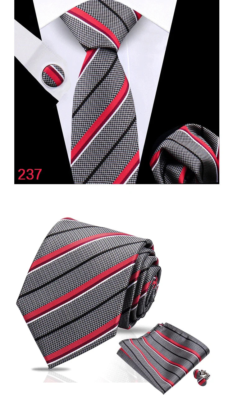 Luxury Plaid Tie For Mens Necktie Handkerchief Pocket Square Cufflinks Set Jacquard Woven Ties Wedding Business Accessories