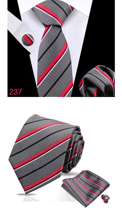 Luxury Plaid Tie For Mens Necktie Handkerchief Pocket Square Cufflinks Set Jacquard Woven Ties Wedding Business Accessories