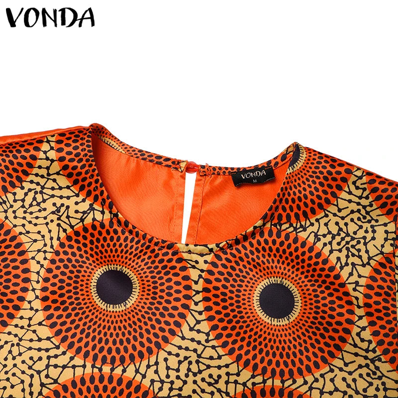 Plus Size 5XL VONDA Printed Women Maxi Long Dress 2025 Summer Sundress Bohemian Party Vestidos Casual Loose Robe Femme