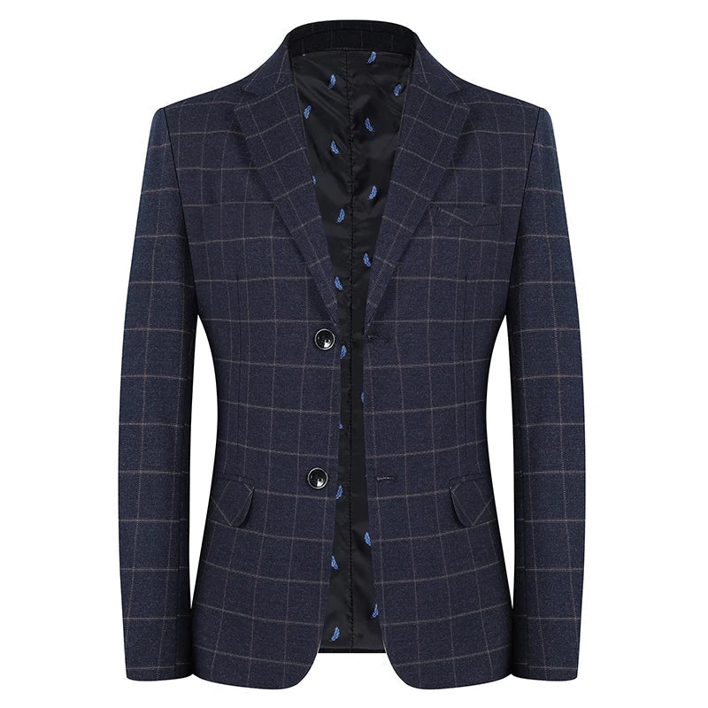 2024 New Spring and Autumn Coat Middle-aged Slim Fashion Handsome All Matching Plaid Suit Men Casual  Polyester  Blazer Mujer