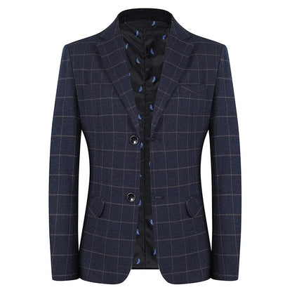 2024 New Spring and Autumn Coat Middle-aged Slim Fashion Handsome All Matching Plaid Suit Men Casual  Polyester  Blazer Mujer