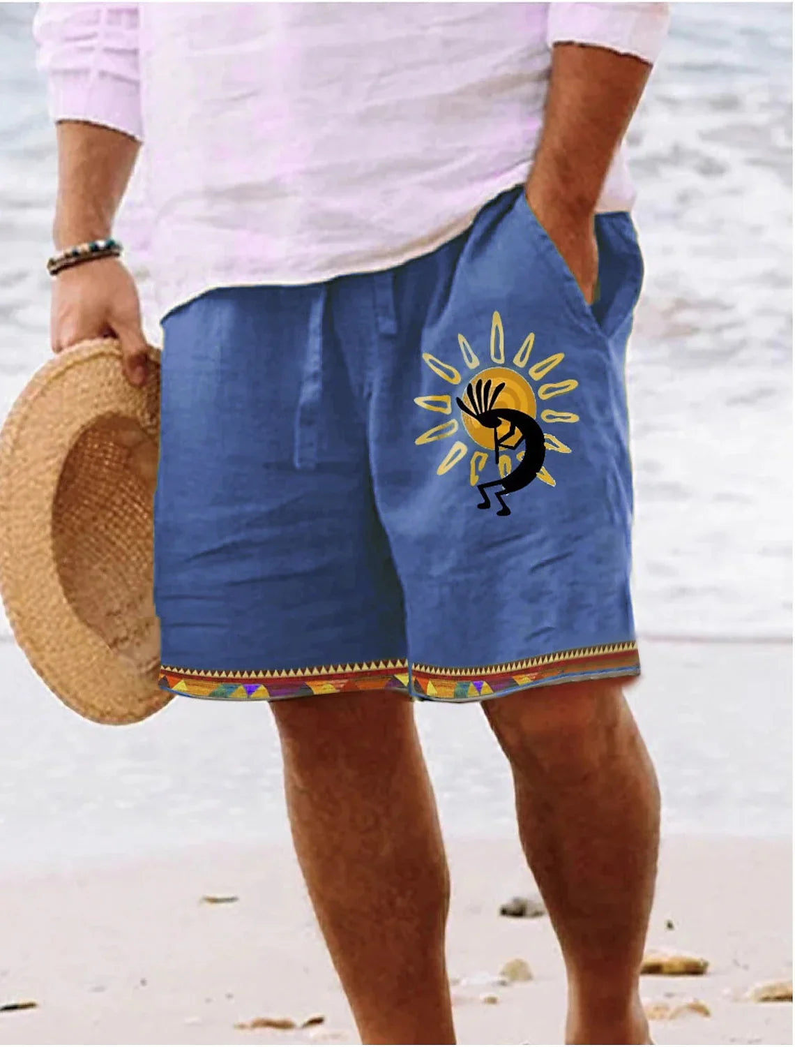 Men's Retro Sun & Moon Graphic Shorts – 3D Printed Breathable Street Shorts