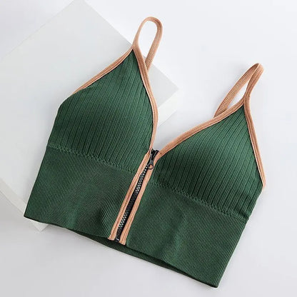 Sexy Zipper Female V-Neck Wireless Bra New Seamless Soft Crop Top Beautiful Back Outside Wear Bralette Lingerie