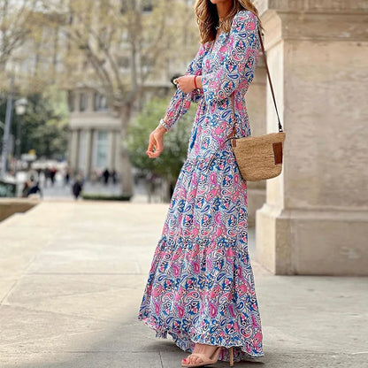 Elegant Women's Flower Long Dresses 2024 Spring New Bohemian Printed  Dress Abıye Kadın Abiye  Платье Robe Ete Femme Vestidos