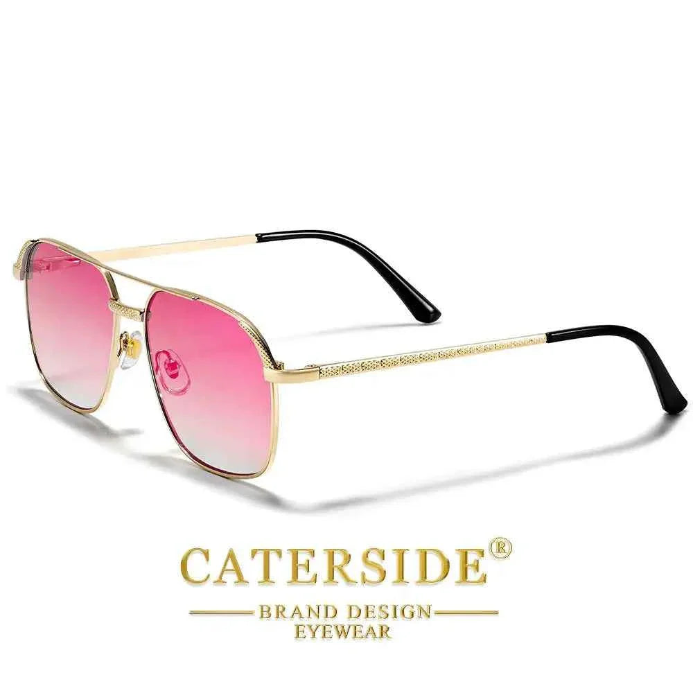 CATERSIDE New Retro Pilot Sunglasses Men Square Frame Suneyeglass Women Flat Top Double Bridges Vacation Beach Eyewear UV400