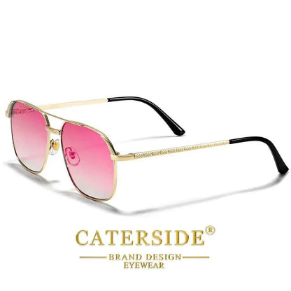 CATERSIDE New Retro Pilot Sunglasses Men Square Frame Suneyeglass Women Flat Top Double Bridges Vacation Beach Eyewear UV400