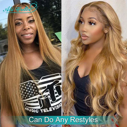 Brown Blonde Color 27 Straight Lace Closure Wig with Baby Hair Ali Grace 24 inch Pre-Plucked Brazilian Straight 4x4 Closure Wig