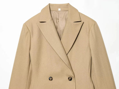 KONDALA Office Lady Chic Women Blazer Suit Double Breasted Long Sleeve Blazer Long Zipper Pants New Fashion 2026 Spring Suit