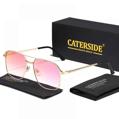 CATERSIDE New Retro Pilot Sunglasses Men Square Frame Suneyeglass Women Flat Top Double Bridges Vacation Beach Eyewear UV400