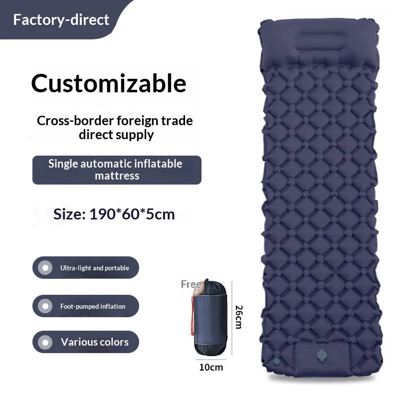 Ultralight Inflatable Camping Mattress with Pillows Built-in Pump Portable Air Sleeping Pad for Outdoor Hiking Travel Tent
