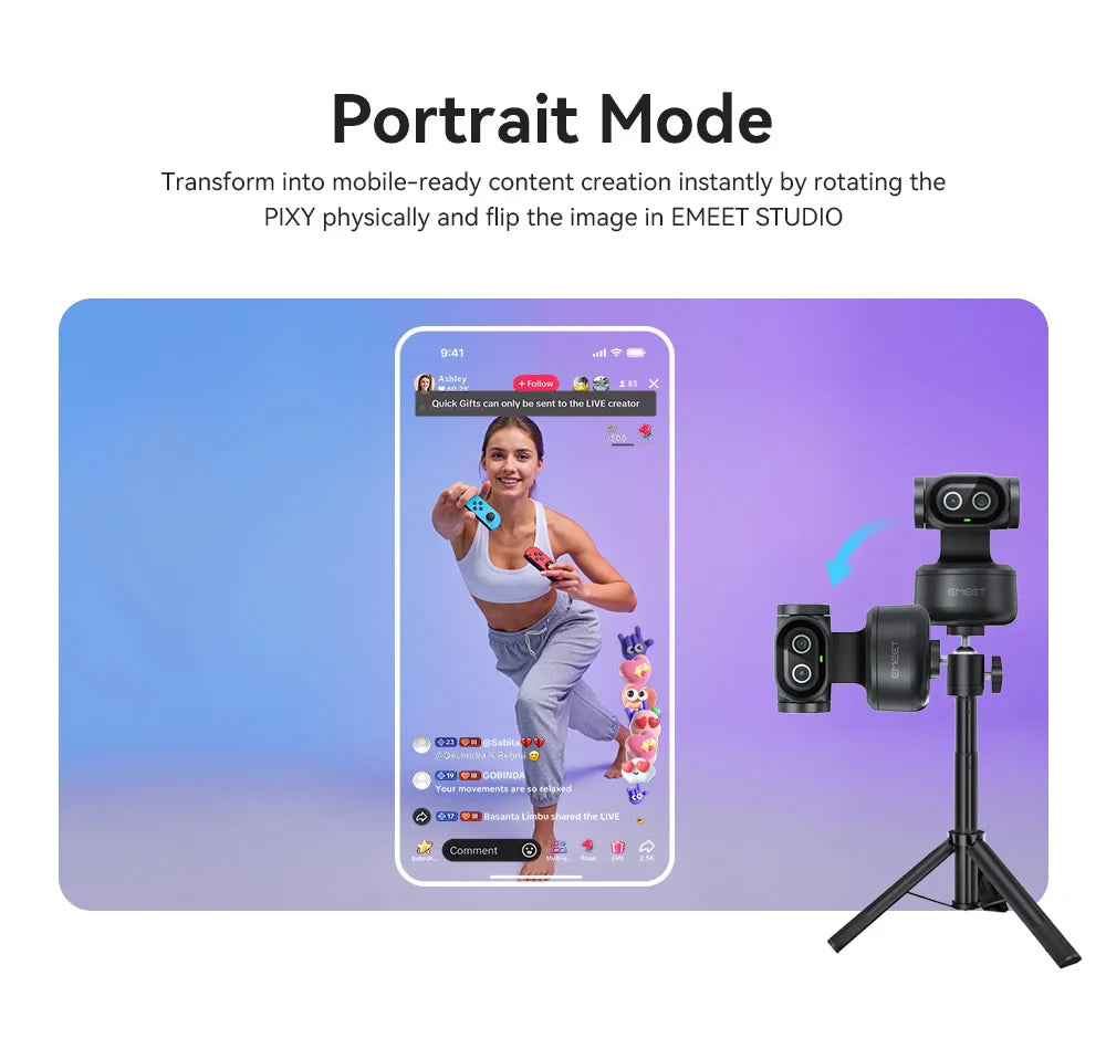 4K Webcam PTZ Web Camera EMEET PIXY Dual-Camera AI Tracking Video Camera for Streaming With SonySensor Gesture Control Autofocus