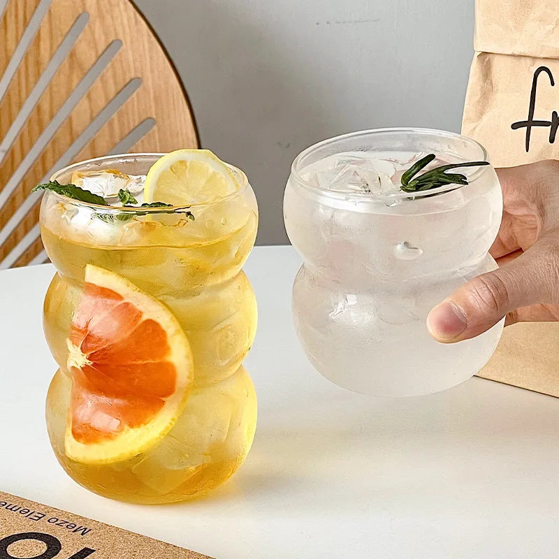 350/550ml Transparent Glass Cup Cold Coffee Cup With Straw Dessert Juice Milk Drinkware Mug Party Cocktail Glasses Teacup