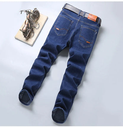 2024 NEW Men's Fashion Business Jeans Classic Style Casual Stretch Slim Jean Pants Male Brand Denim Trousers Black Blue