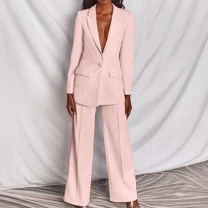 Hot Selling Professional Suit Set Solid Color Healthy Fabric 2024 Spring and Autumn New Women's Fit Suit Two-piece Set