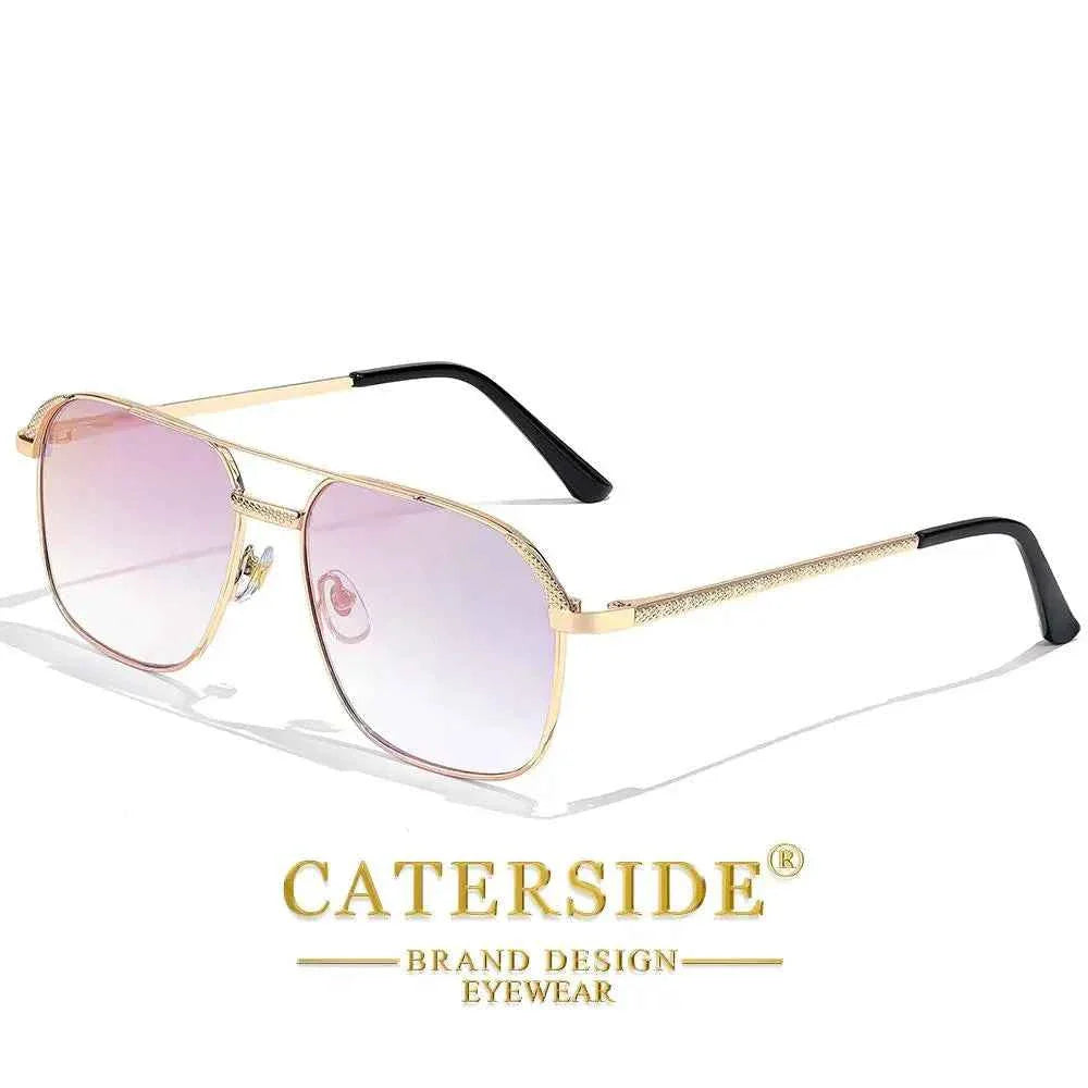 CATERSIDE New Retro Pilot Sunglasses Men Square Frame Suneyeglass Women Flat Top Double Bridges Vacation Beach Eyewear UV400