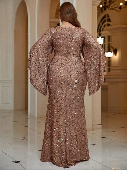 Plus Size Pink Shawl Shining Gorgeous Ballroom Evening Dress 4XL 5XL Big Size Wedding Evening Dress Women Prom Dress