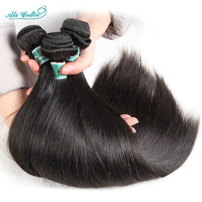 ALI GRACE Indian Straight Hair 3 Pcs Human Hair Bundles Remy Hair Extention 10-28 Inches Natural Color Straight Hair 3 Bundles