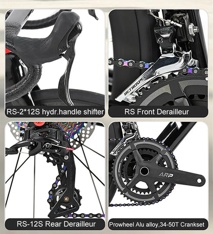 Cheap Mechanical Shifting Carbon Road Disc Bike 700*28C RS-24S Hydraulic Brake Racing Bicycle With Carbon 3K Handlebar For Sale