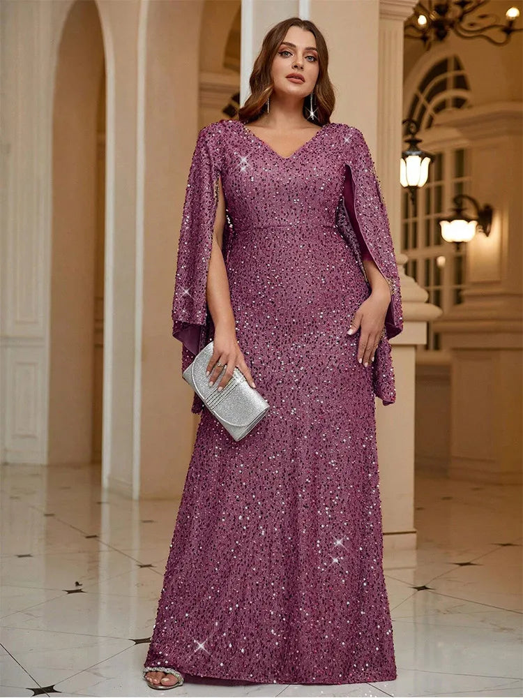 Plus Size Pink Shawl Shining Gorgeous Ballroom Evening Dress 4XL 5XL Big Size Wedding Evening Dress Women Prom Dress