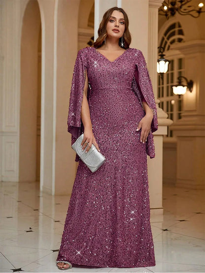 Plus Size Pink Shawl Shining Gorgeous Ballroom Evening Dress 4XL 5XL Big Size Wedding Evening Dress Women Prom Dress